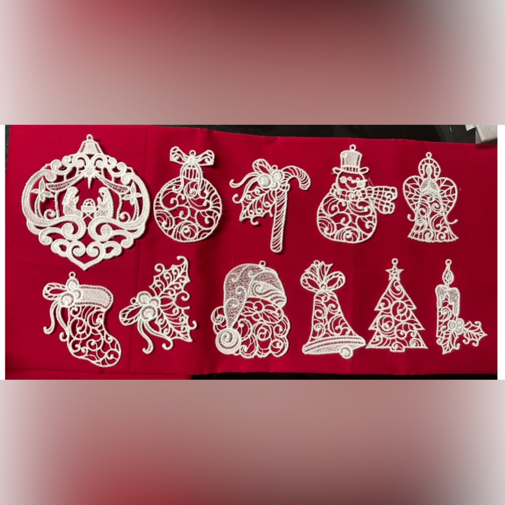 Embroidered Free Standing White Lace Christmas Ornaments Set